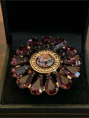 COACH 1941 Flower Cocktail Ring Rose Gold with Purple-Pink Rhinestone Petals